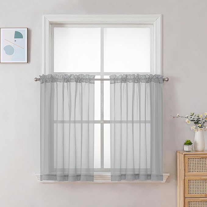 Chyhomenyc Light Grey Sheer Curtains 30 inch Length 2 Panels, Light Filtering by Chyhomenyc