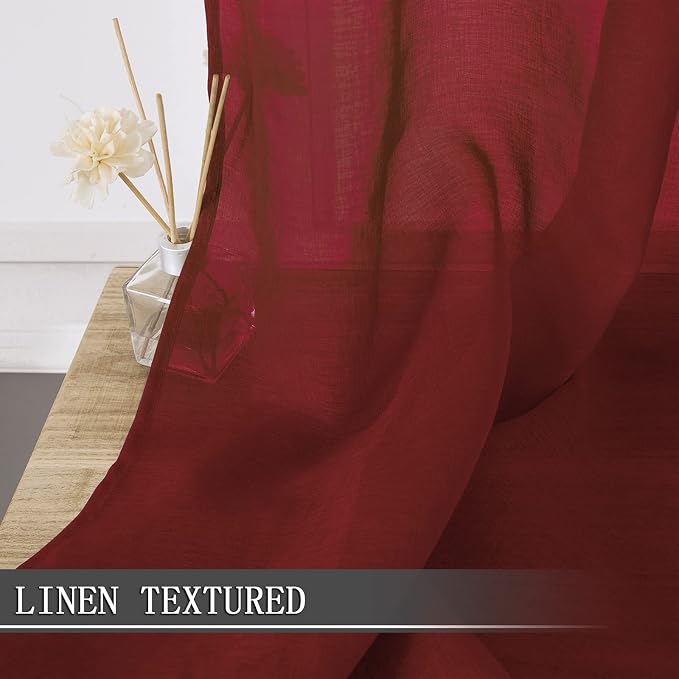 Tollpiz Short Sheer Curtain Linen Textured Living Room Curtains Sheer Light - Image 2
