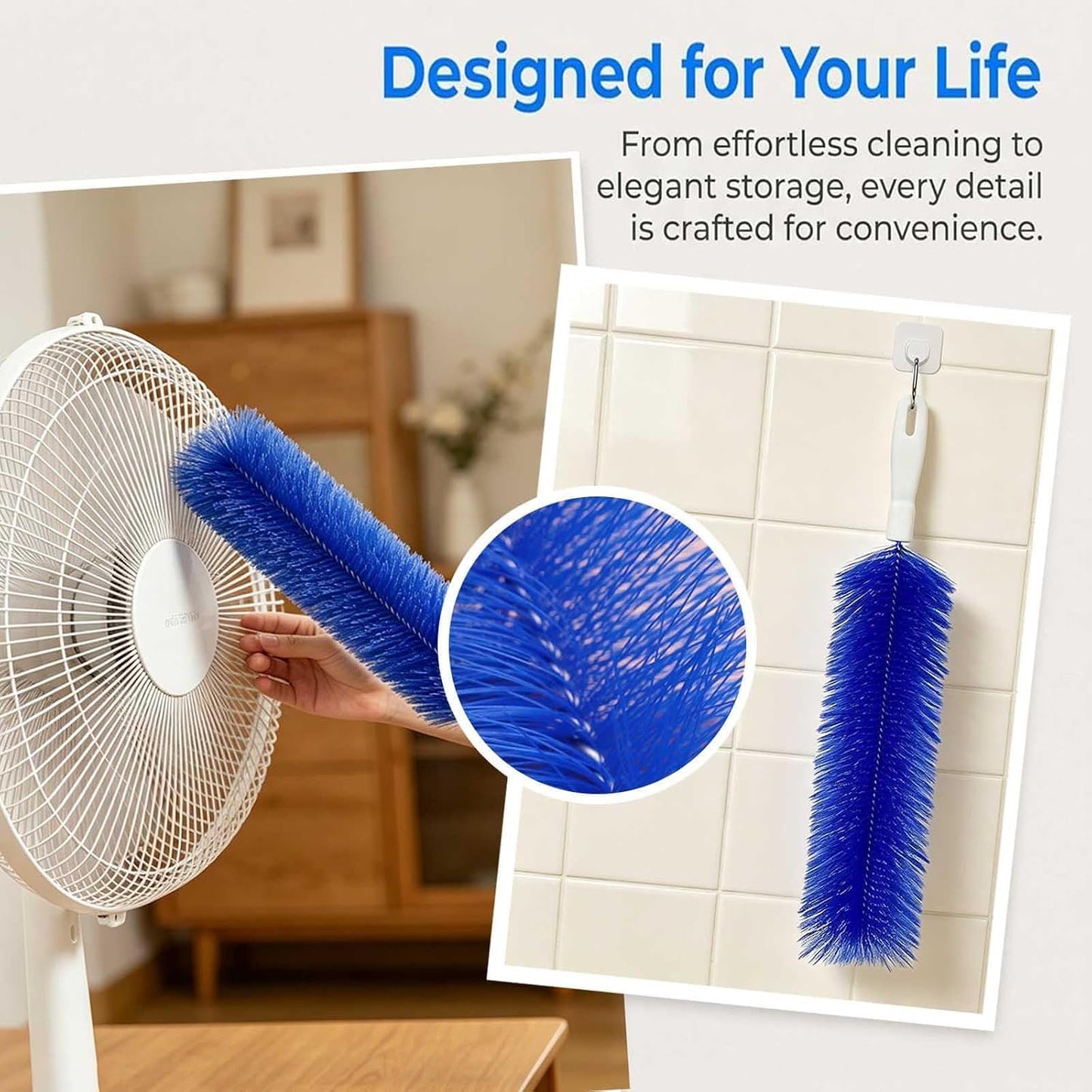 Bendable Microfiber Head, Reusable Dust Remover, 90° Flexible Ceiling & Fan Dust Magnet, Fan Cleaning Brush, Multi-Purpose Dust Removal Brush (2pcs-Blue)