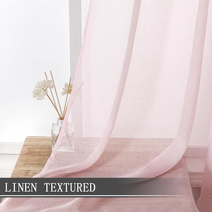 Tollpiz Short Sheer Curtains Living Room Linen Textured Curtain Sheers Light - Image 2