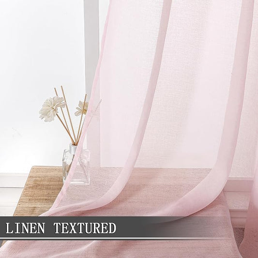 Tollpiz Short Sheer Curtains Living Room Linen Textured Curtain Sheers Light - Image 2
