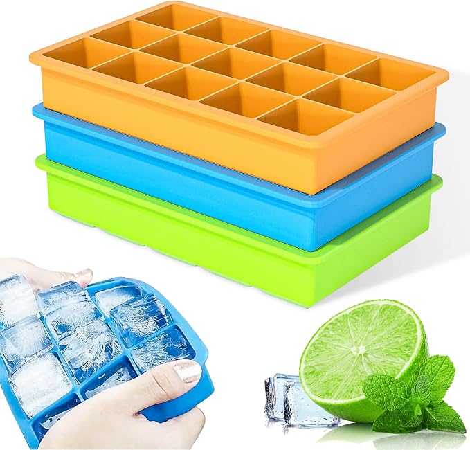 Ice Cube Tray, 3 Pack Silicone Ice Tray Easy-Release Flexible 15 Ice Cube Molds by RUNHELIX