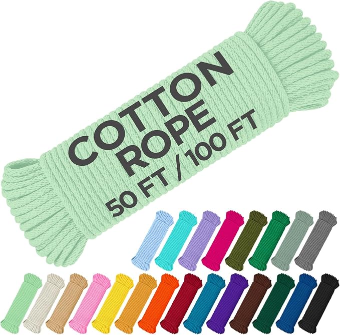 TECEUM Cotton Rope 3/16” – 50 FT – Strong All-Purpose Braided Rope – Natural by TECEUM