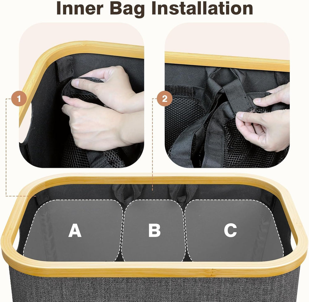 Hampers for Laundry Basket with Lid, 160L Large Laundry Hamper 3 Section