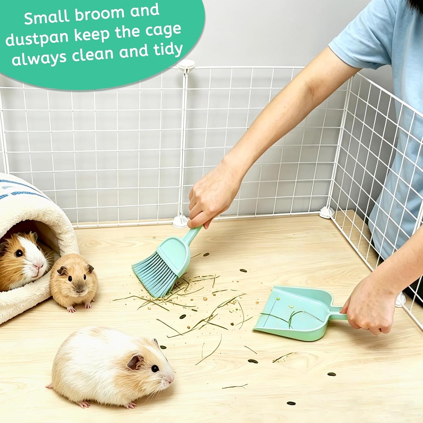 ZUFECY Mini Broom and Dustpan Set, Small Handheld Brush for Car Keyboard Desk Cleaning, Compact Sweeper for Chinchilla Hamster Bunny Small Pet Cage, Blue and Pink (2 Pack)