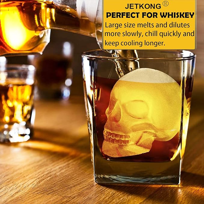 JETKONG 2 Pack Large Skull Ice Mold Silicone Ice Cube Tray 3D Skull Maker - Image 4