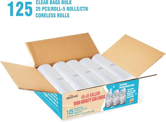40-45 Gallon Lawn & Leaf Trash Bags, Heavy Duty Clear Plastic Recycling Bags - Image 2