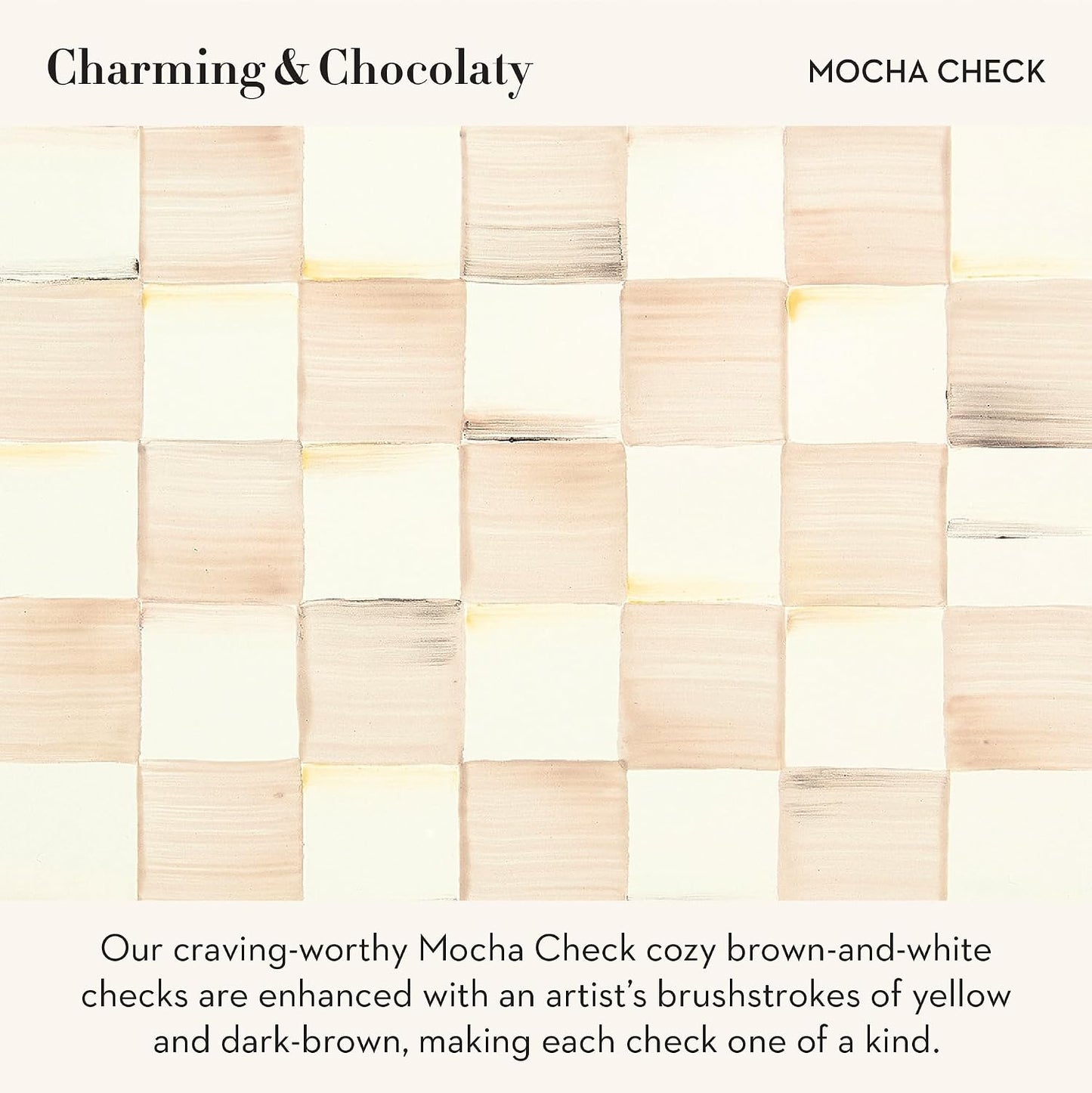 MACKENZIE-CHILDS Enamel Canister, Small, Brown-and-White Mocha Check | Hand-painted design, made from enameled steel, versatile kitchen storage container for flour and sugar, 38-ounce capacity