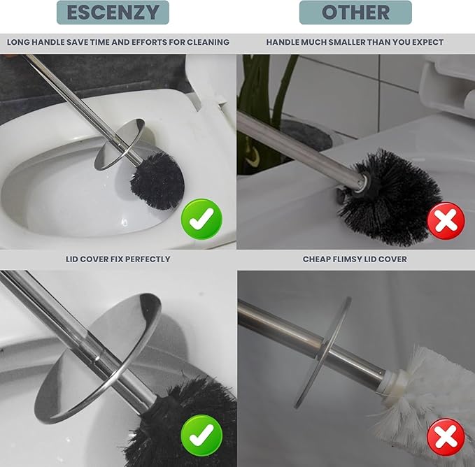 Escenzy Cute Toilet Brush and Holder Set Mosaic Glass | Non-Rustic Stainless - Image 4
