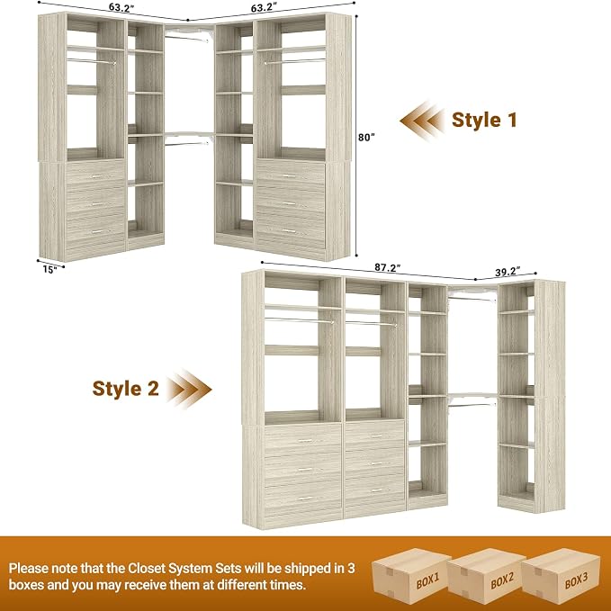 Corner Closet System with 6 Drawers, Closet Organizer System with 14 Shelves & - Image 7