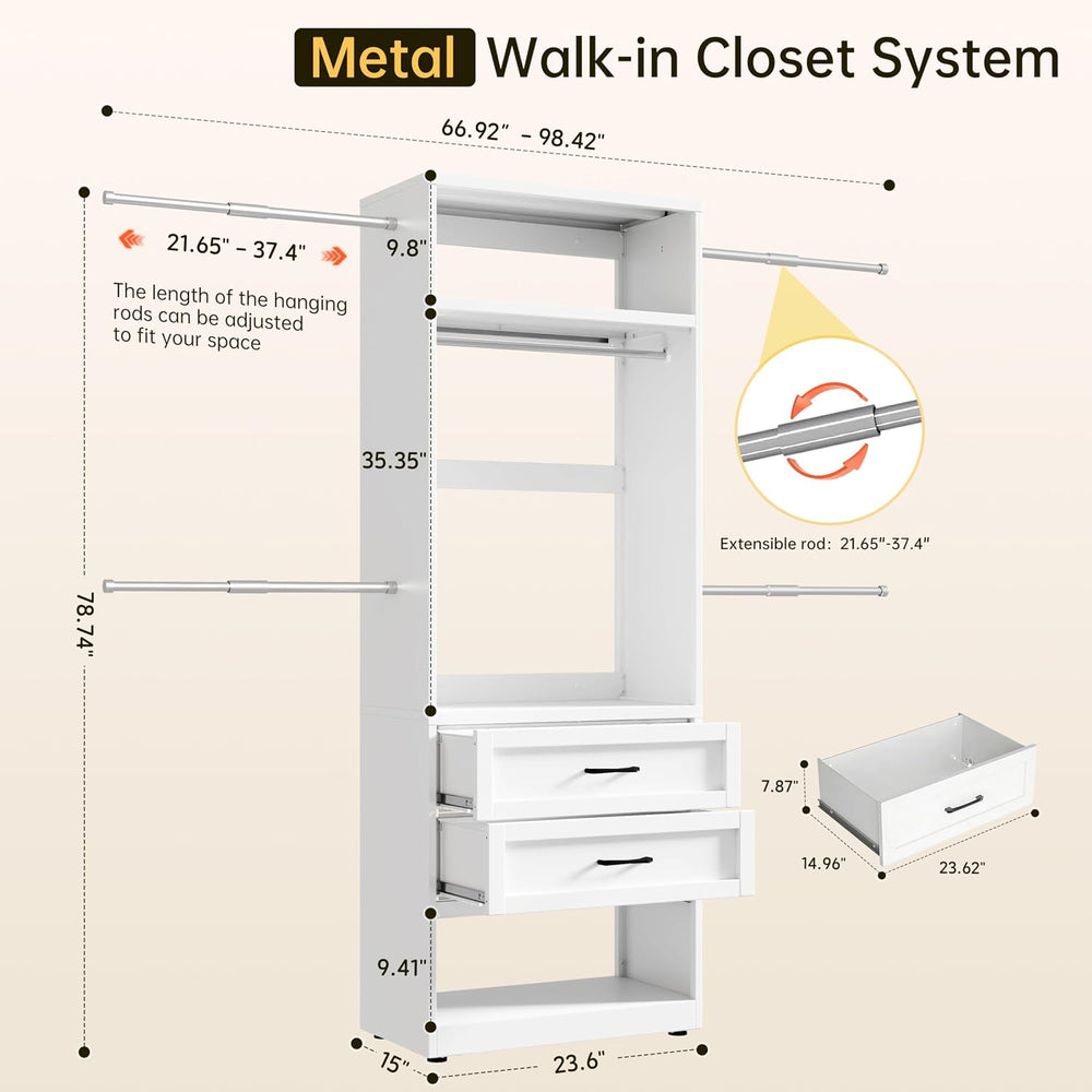 2 Pack 79" H Walk-in Closet System with 4 Expandable Hanging Rods