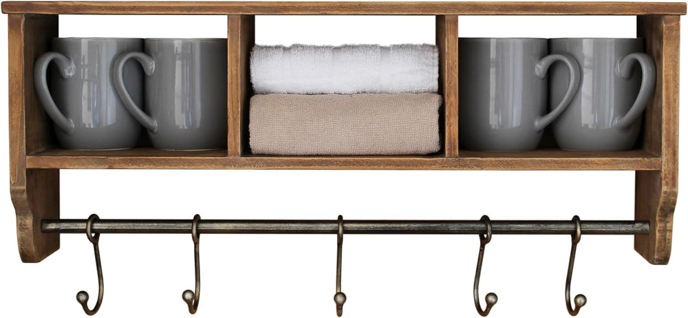BizChair Wall Mounted Storage Rack - Rustic Brown Solid Pine Wood - 24 Inch -...