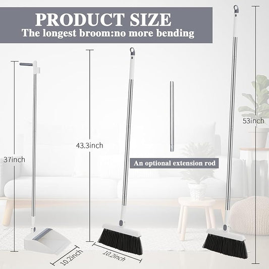 Suclain 4 Set 8 Pcs Broom and Dustpan Set 47 Inch Long Handle Brooms - Image 2