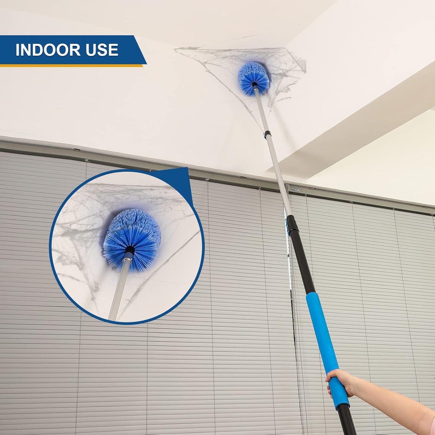 VITEVER Twist-On Cobweb Duster Head Brush, Fits Standard 3/4 inch Threaded Poles, Attachment Spider Web Duster Brush for Outdoor & Indoor Cleaning