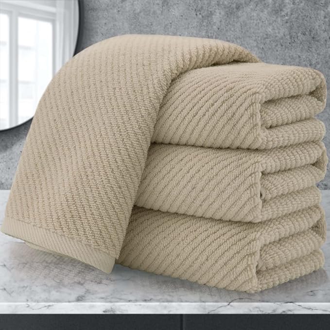 Beige Hand Towels, Hand Towels for Bathroom Set of 4, Large 18"x 28" by VOOVAMOVAS