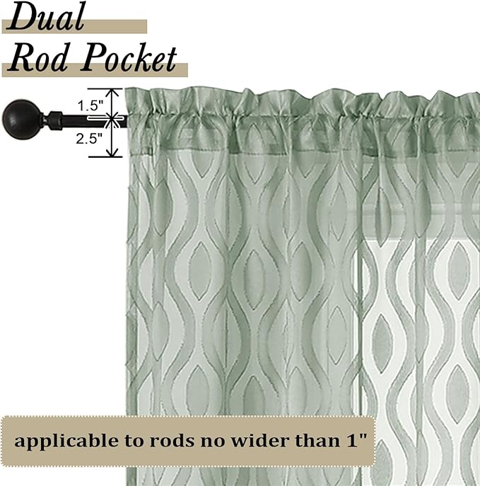 Aiyufeng Sage Green Curtains 45 Inch Length 2 Panels Set, Farmhouse Clip - Image 4
