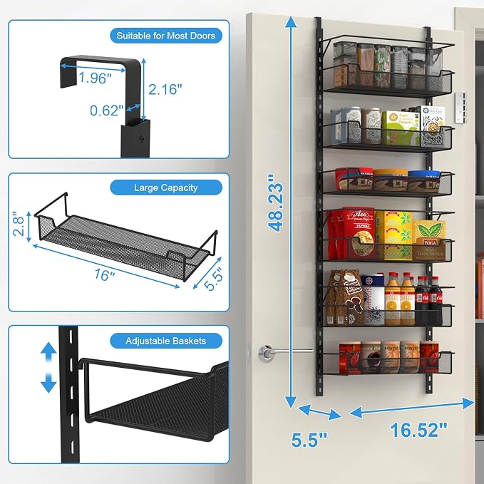 Over the Door Pantry Organizer, 6-Tier Over the Door Organizer - Image 2