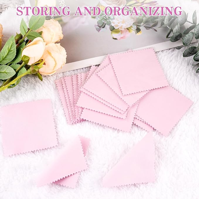 100 Pack Jewelry Polishing Cloth, 3.15" x 3.15" Pink Cleaning Cloths, Small - Image 6