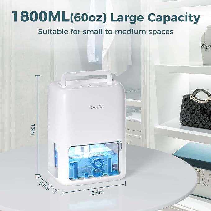 BREEZOME 60 OZ Dehumidifiers for Home, Dual-Semiconductor Quiet Dehumidifier - Image 5