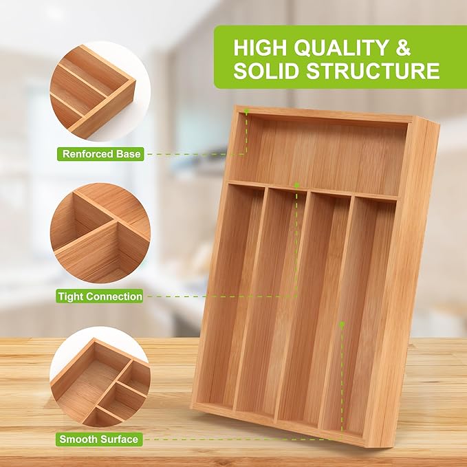 Bamboo Utensil Drawer Organizer, Kitchen Organizer - Image 6