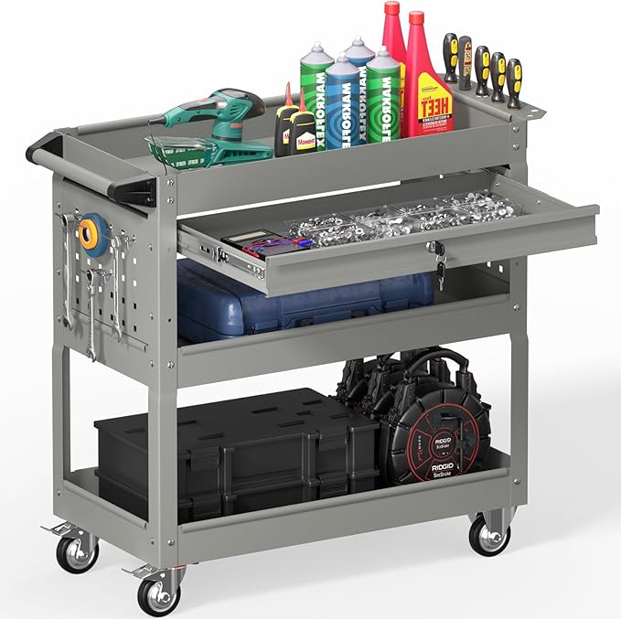 3 Tier Rolling Tool Cart on Wheels, Heavy Duty Industrial Utility Cart Service by Bettertoolsforbetterlife