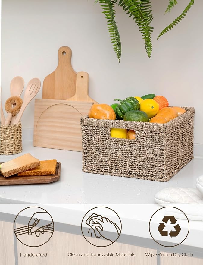 StorageWorks Wicker Storage Baskets, Large and Small Baskets, Handwoven - Image 4