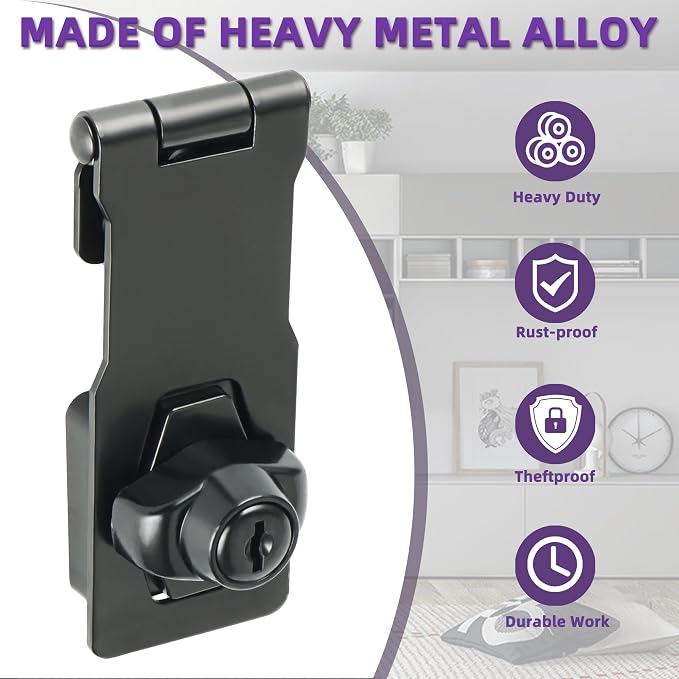 Alise Keyed Hasp Lock, 4 Inch Safety Packlock Clasp Hasps Latch, Garage Doors - Image 8