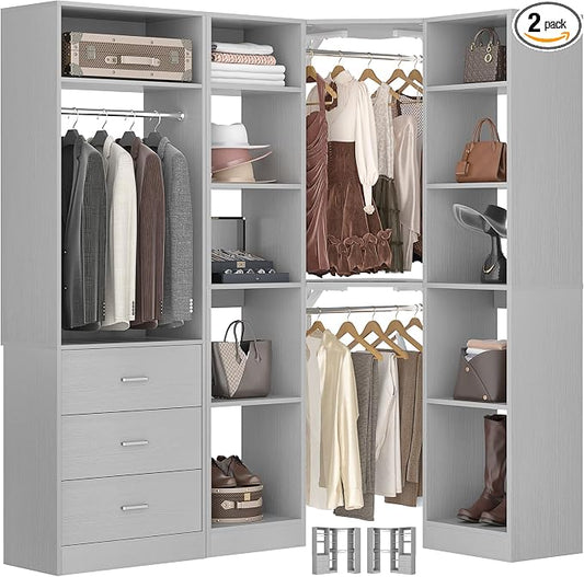 Corner Closet System with 3 Drawers, Corner Closet Organizer System with 13 by Besiost