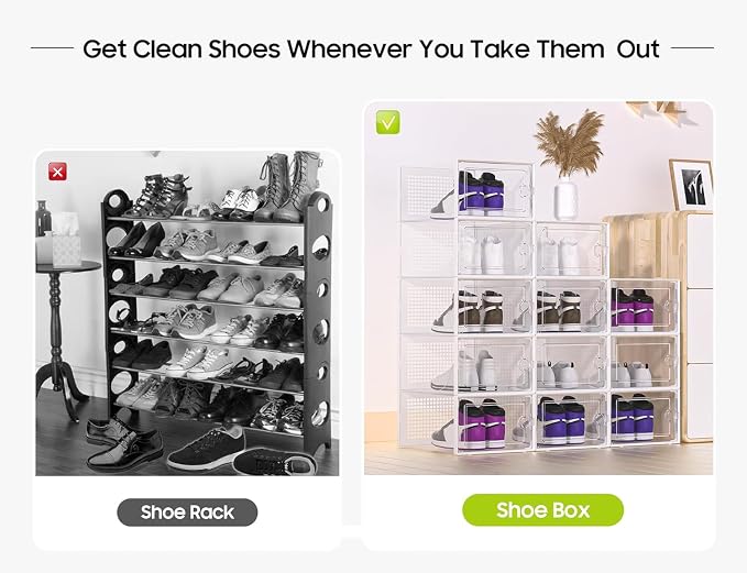 Kuject X-Large Shoe Storage Boxes Organizers Clear Plastic Stackable 12 Pack - Image 5