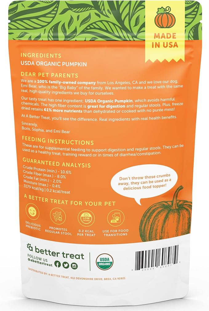 A Better Treat – Freeze Dried Organic Pumpkin Dog and Cat Treats, Single - Image 5
