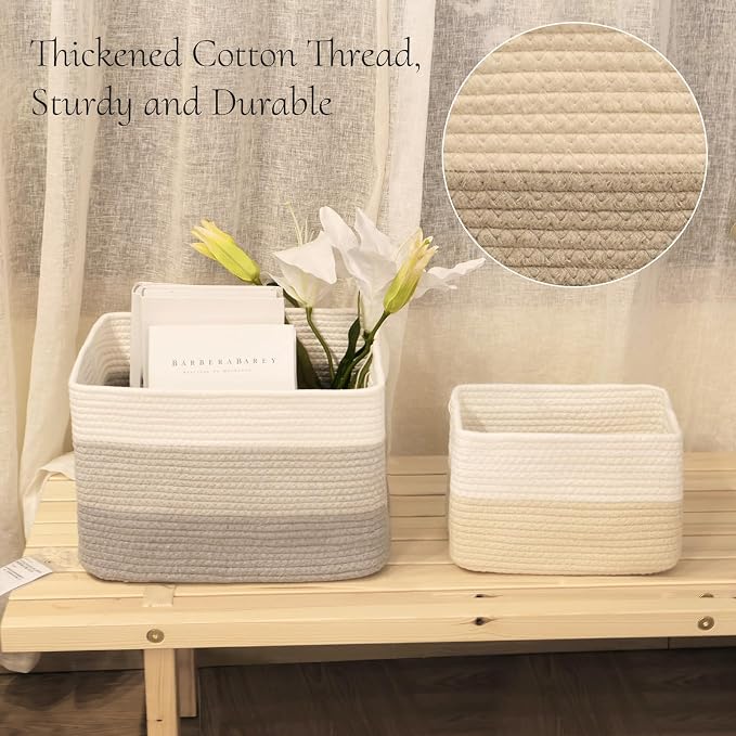 Hopegiver Woven Storage Baskets 15x11x10 Inch, 3 Pack Collapsible Cube Storage - Image 3