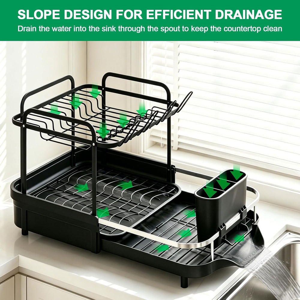 Dish Drying Rack for Kitchen Counter,2 Tier Large Expandable 15-22.4 in
