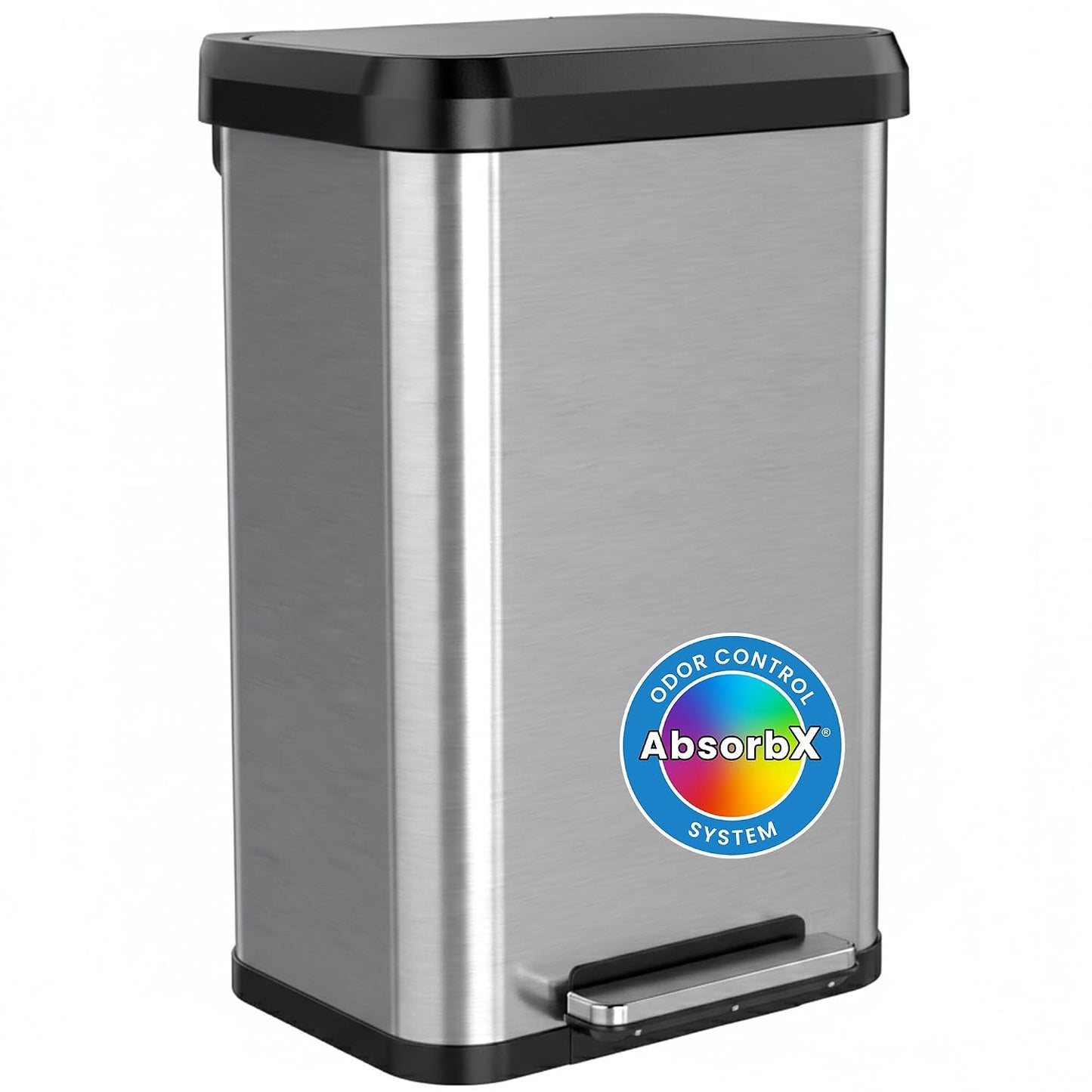iTouchless SoftStep EXP 13.2 Gallon Step Pedal Kitchen Trash Can with AbsorbX Odor Filter, Stainless Steel with Dent-Proof Plastic Lid, 50 Liter Garbage Bin for Home, Office, Business, Store