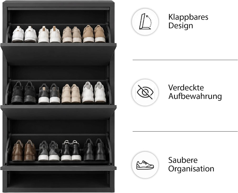 Flip Drawer Shoe Cabinet, Storage Organizer, Freestanding Shoe Rack, Wall Mou...