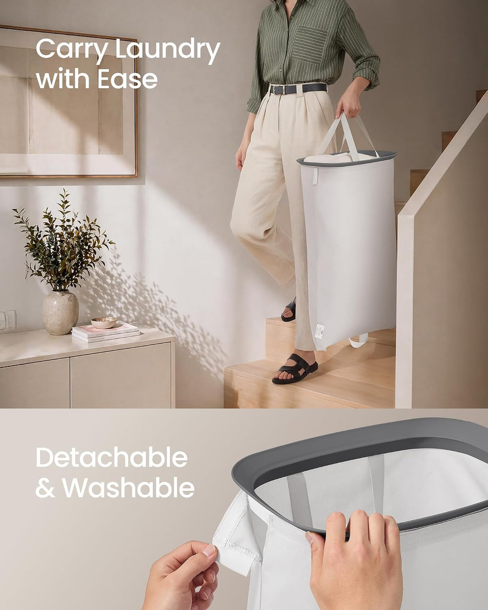 SONGMICS Laundry Hamper with Lid and Pedal, 160L Laundry Basket，2 Sections