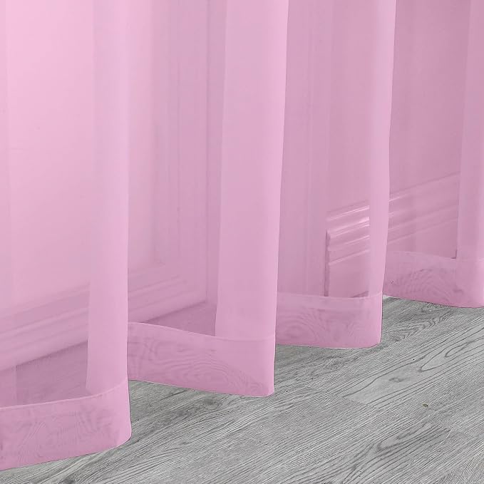 Chyhomenyc Pink Sheer Curtains 45 Inch Long 2 Panels, Light Filtering Rod - Image 5