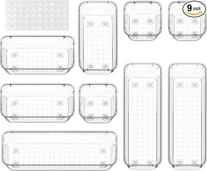 ValueMax 9 PCS Clear Plastic Drawer Organizers Set by ValueMax