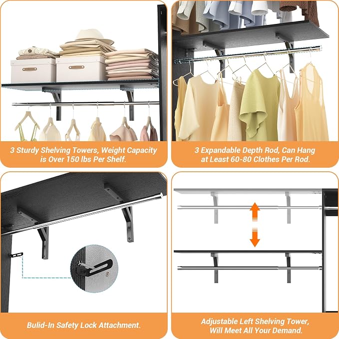 8FT Closet System with Shelves, Wall Mount Bedroom Wardrobe Walk-in Closet - Image 6