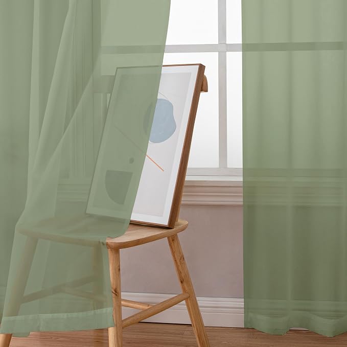 Chyhomenyc Sheer Sage Green Curtains 90 inches Long 2 Panels, Light Filtering - Image 7