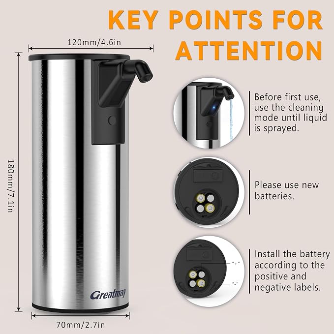 Automatic Soap Dispenser, Stainless Steel Material, Rechargeable Touchless Hand - Image 3