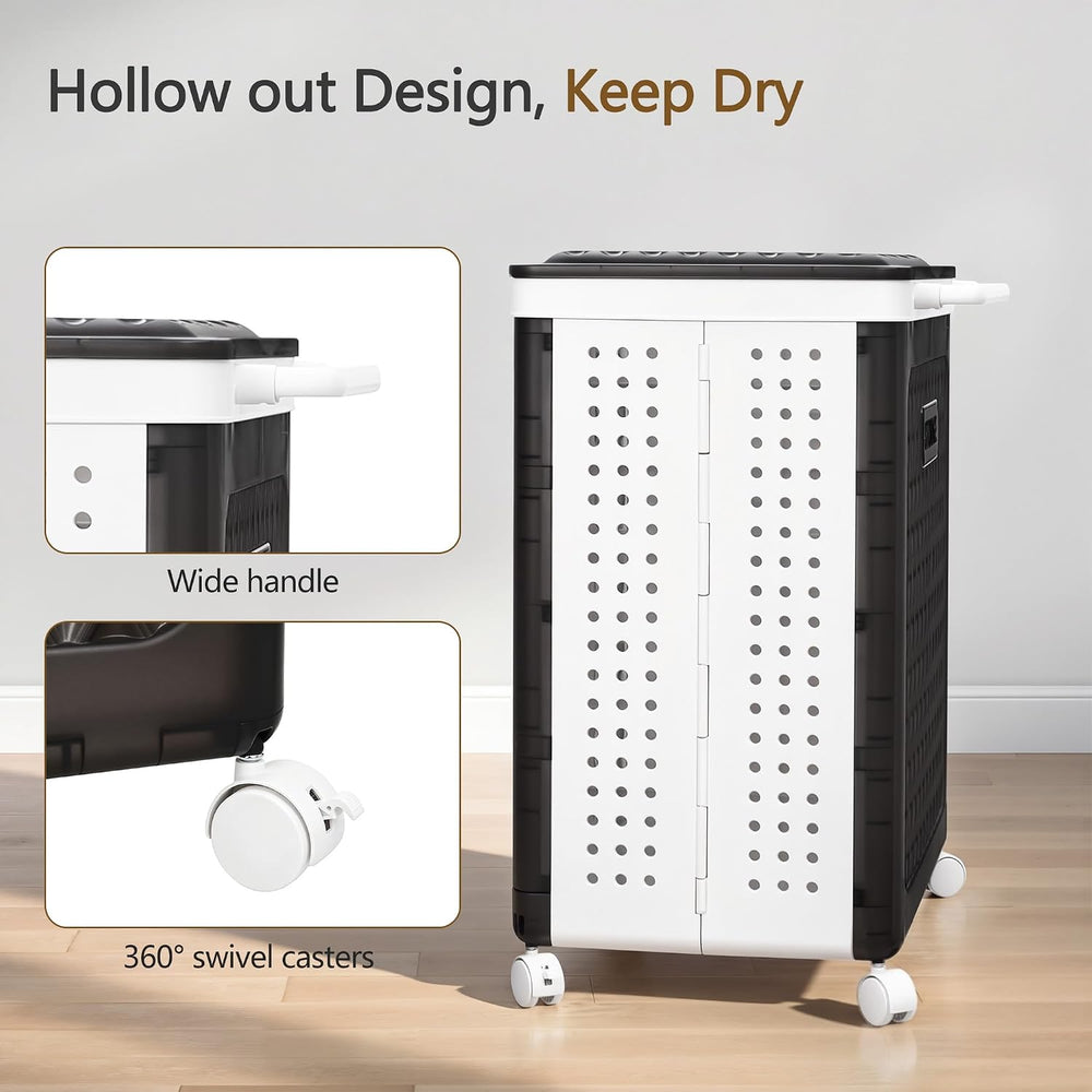 VECELO Rolling Laundry Hamper with Wheels and Lid, Foldable Plastic Laundry B...