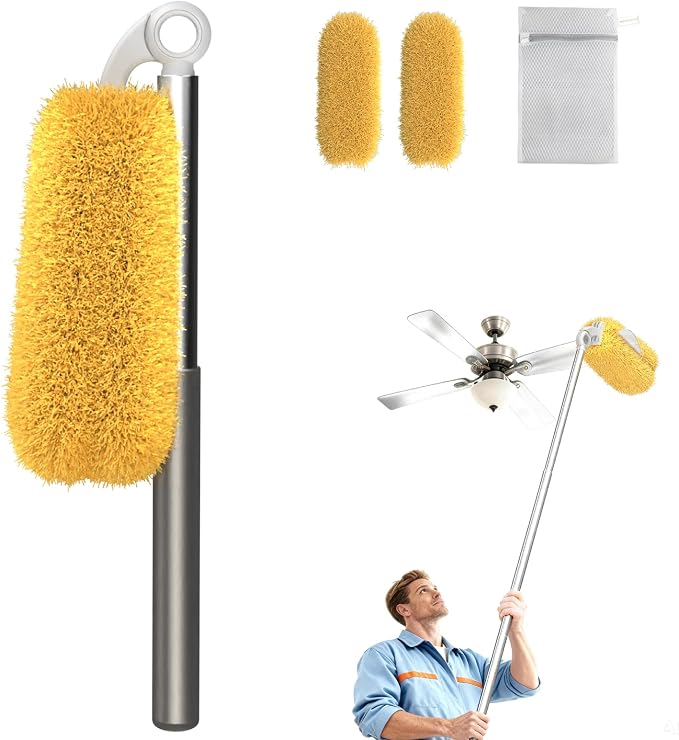 Long Handle Duster with 2 Replacement Heads, Washable Cleaning Duster Kit with by EHOMGUI
