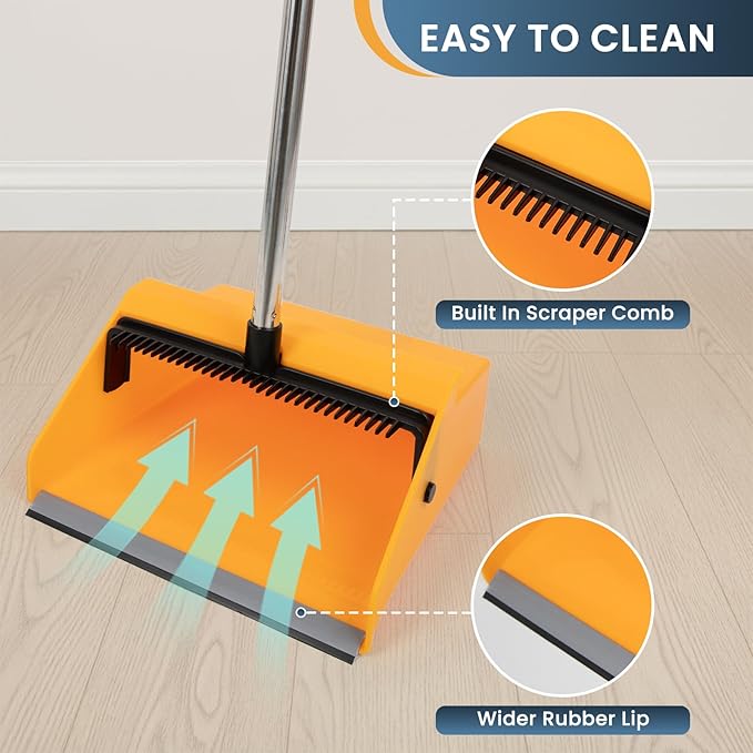 Large Commercial Dustpan with Comb，Long Handle Upright Heavy Duty Dust Pan - Image 2
