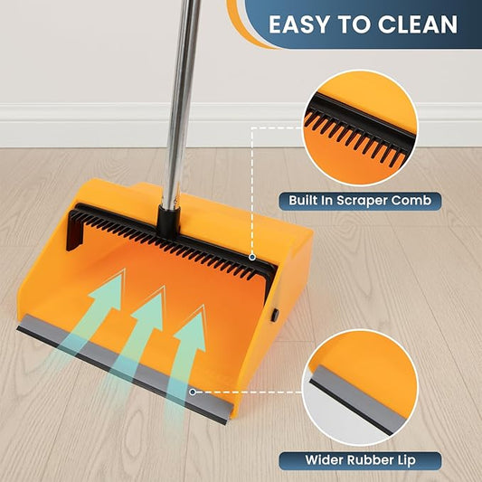 Large Commercial Dustpan with Comb，Long Handle Upright Heavy Duty Dust Pan - Image 2