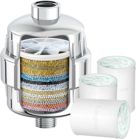 R7 Shower Filter with 3 Replacement Cartridge High Put Shower Water Filter by DesignedforaSpa-LikeShower
