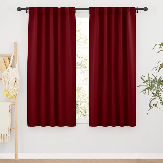 RYB HOME Living Room Curtains 63 inch Length, Burgundy Red, 2 Panels by RYBHOME