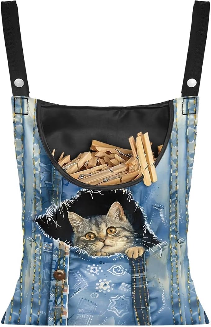 2 Pcs Clothespin Bag, Cat Pin Bag by Unknown