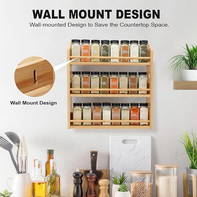 3 Tier Bamboo Spice Rack, Spice Rack Organizer, Seasoning Jars Rack Shelf Spice - Image 5