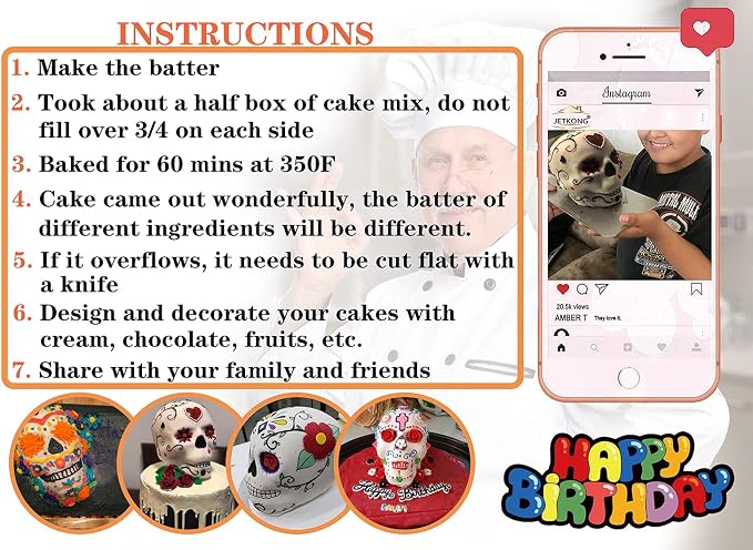 JETKONG Extra Large Silicone Skull Cake Mold Haunted Skull Baking Cake Pan - Image 7