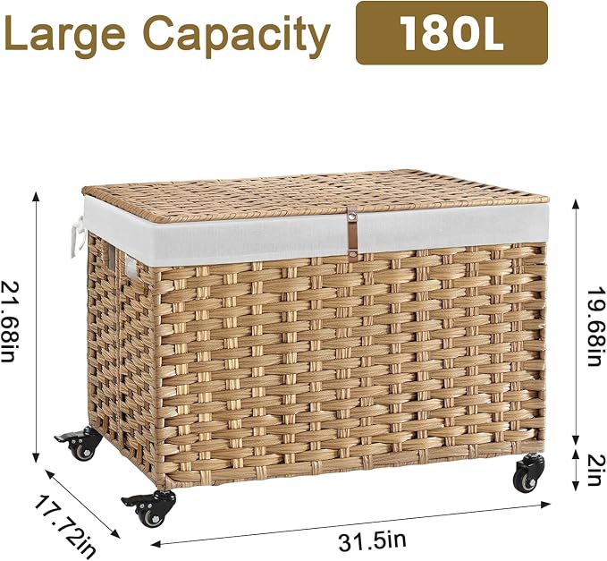 Rolling Storage Basket with Lid, 47.6 Gallon Storage Bin with Wheels, Woven - Image 4